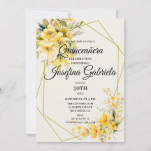 Quinceañera gele gouden uitnodiging