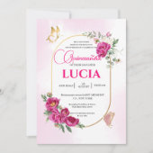 Quinceañera Geometrisch Roze Fuchsia Bloemengoud Kaart (Voorkant)