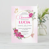 Quinceañera Geometrisch Roze Fuchsia Bloemengoud Kaart (Staand voorkant)