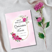 Quinceañera Geometrisch Roze Fuchsia Bloemengoud Save The Date