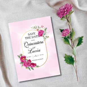 Quinceañera Geometrisch Roze Fuchsia Bloemengoud Save The Date