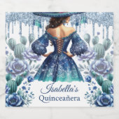 Quinceañera gepersonaliseerd mooi blauw sparkling wijnetiket (Enkel label)