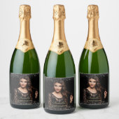 Quinceañera gepersonaliseerde foto luxe zwart goud sparkling wijnetiket (Flessen)