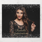 Quinceañera gepersonaliseerde foto luxe zwart goud sparkling wijnetiket (Enkel label)