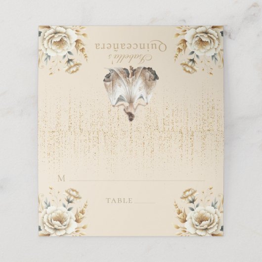 Quinceañera gepersonaliseerde luxe ivoor goud plaatskaartje (Buitenkant ongevouwen)
