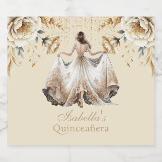 Quinceañera gepersonaliseerde luxe ivoor goud sparkling wijnetiket (Enkel label)