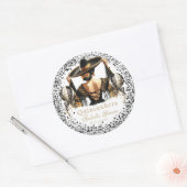 Quinceañera Gepersonaliseerde Luxe Zwart Goud Mexi Ronde Sticker (Envelop)