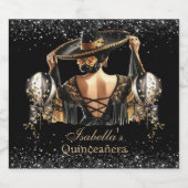 Quinceañera gepersonaliseerde luxe zwart goud sparkling wijnetiket (Enkel label)