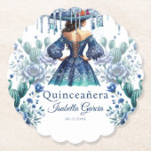 Quinceañera Gepersonaliseerde Waterverf Blauw Mexi Kartonnen Onderzetters (Voorkant)