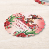 Quinceañera Gepersonaliseerde Waterverf Rode Mexic Kartonnen Onderzetters (Gekanteld)