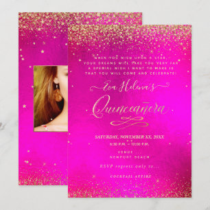 Quinceañera, geschreven in de Star, Hot PInk Kaart