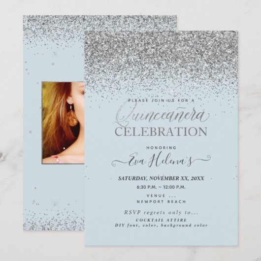 Quinceañera, Geschreven in de Ster, DIY Dusty Blue Kaart (Voorkant / Achterkant)