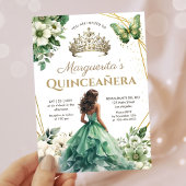 Quinceañera Girl Green Gold Tiara Floral Butterfly Kaart
