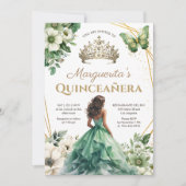 Quinceañera Girl Green Gold Tiara Floral Butterfly Kaart (Voorkant)