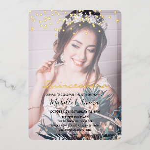 Quinceañera Girl Two Photos Folie Invitation Uitnodiging