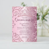 Quinceanera Girly Glitter Blush Pink Birthday Kaart (Staand voorkant)