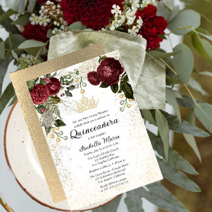 Quinceañera Glam Burgundy Roos Floral Birthday Kaart
