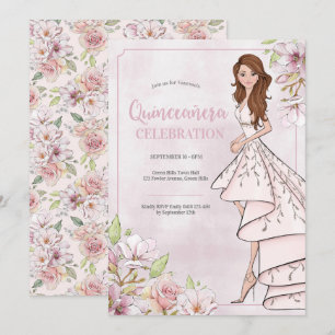 Quinceañera Glamor Girl Birthday Invitation Kaart