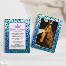 Quinceanera Glamorous Glitter Spaanse Uitnodiging