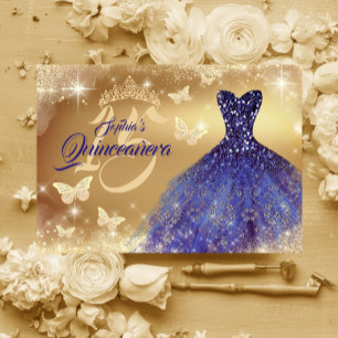 Quinceanera Glans Goud Marine Jurk Kaart