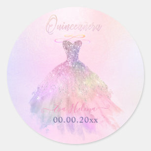 Quinceañera, glansjurk, suikerspin ronde sticker