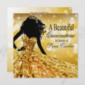 Quinceanera Glitter Ball Gown | goud Kaart (Voorkant / Achterkant)