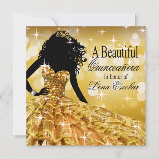 Quinceanera Glitter Ball Gown | goud Kaart (Voorkant)