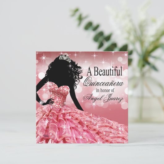 Quinceanera Glitter Ball Gown | roze Kaart (Staand voorkant)