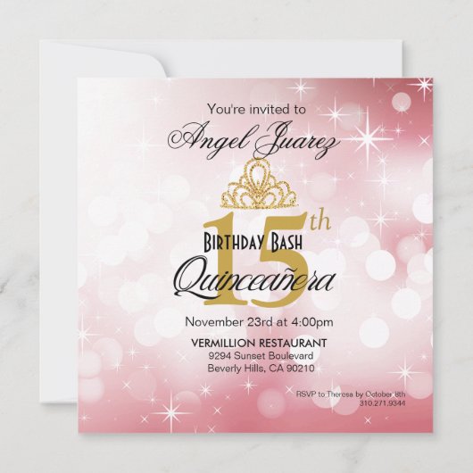 Quinceanera Glitter Ball Gown | roze Kaart (Achterkant)