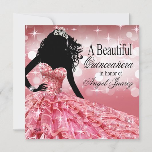 Quinceanera Glitter Ball Gown | roze Kaart (Voorkant)