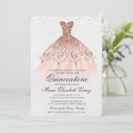 Quinceanera Glitter Dress Diamond Uitnodiging (Staand voorkant)