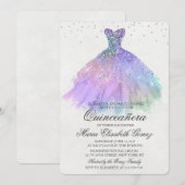 Quinceanera Glitter Dress Diamond Uitnodiging (Voorkant / Achterkant)