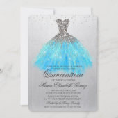 Quinceanera Glitter Dress Diamond Uitnodiging (Voorkant)