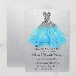 Quinceanera Glitter Dress Diamond Uitnodiging