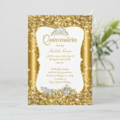 Quinceanera Glitter Fairytale Gold Carriage Party Kaart (Staand voorkant)