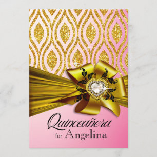 Quinceanera Glitter Geometric Ovalen   Roze goud Kaart