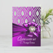 Quinceanera Glitter Geometric Ovals paars Silver Kaart (Staand voorkant)