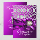 Quinceanera Glitter Geometric Ovals paars Silver Kaart (Voorkant / Achterkant)