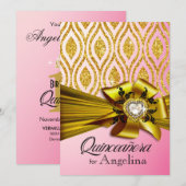 Quinceanera Glitter geometrische ovalen | roze gou Kaart (Voorkant / Achterkant)