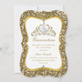 Quinceanera Glitter Gold White Pearl Tiara Invite Kaart (Voorkant)