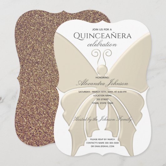 Quinceanera Glitter Goud Vlinder 15e Verjaardag Kaart (Voorkant / Achterkant)