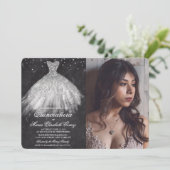 Quinceanera Glitter Jurk Diamond Chalk Uitnodiging (Staand voorkant)