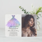 Quinceanera Glitter Jurk Diamond Foto Uitnodiging (Staand voorkant)