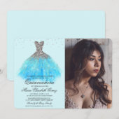 Quinceanera Glitter Jurk Diamond Foto Uitnodiging (Voorkant / Achterkant)
