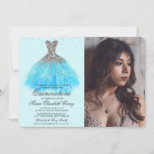 Quinceanera Glitter Jurk Diamond Foto Uitnodiging (Voorkant)
