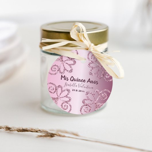 Quinceanera Glitter Pink Metallic 15th Birthday Bedankjes Labels
