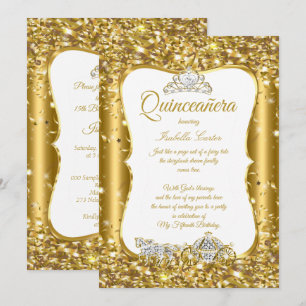 Quinceanera Glitter Sprookje Gouden Koets Feest Kaart