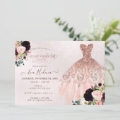 Quinceañera, Glitters Gown, Bourgondië Blush Kaart (Staand voorkant)