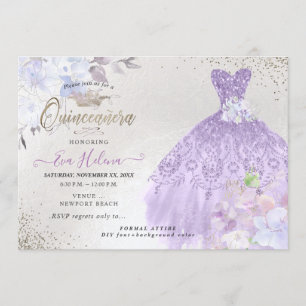 Quinceañera Glitters Gown Dusty Paars Lila Kaart