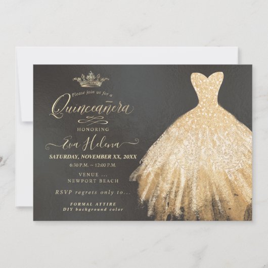 Quinceañera, Glitters Gown, Faux Gold Kaart (Voorkant)